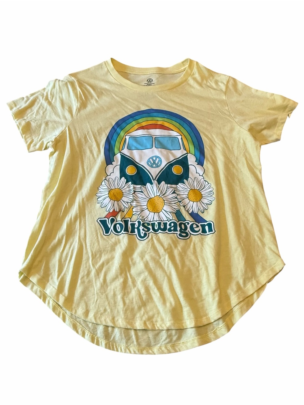 VOLKSWAGEN Officially Licensed Womens XXL T-Shirt Short Sleeve Yellow Rainbow